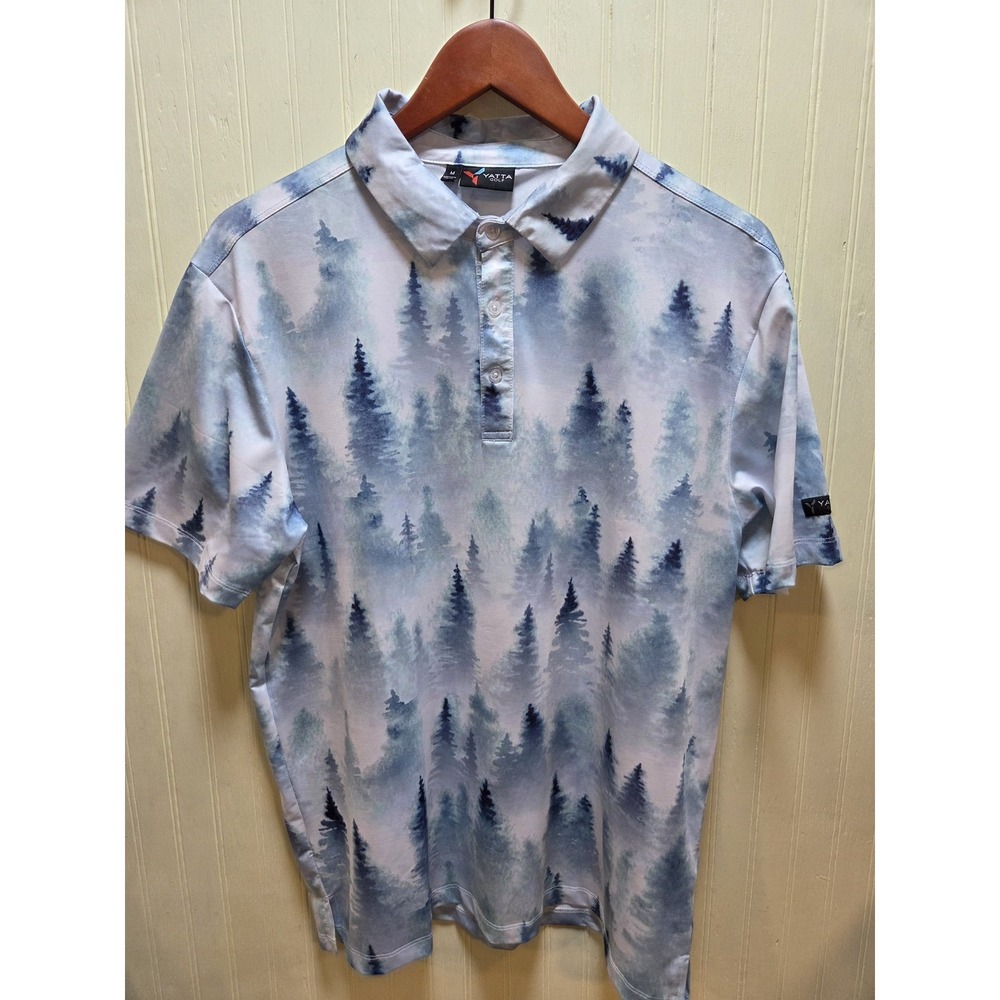 Yatta Golf Polo Shirt Mens Medium Multicolor Forest Print Golf Performance‎ Top - Picture 2 of 7